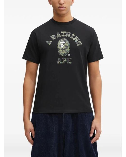 A Bathing Ape Black 1St Camo College Logo-Print T-Shirt for men