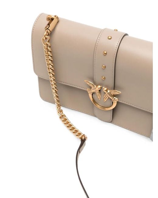 Pinko Natural Small Love One Leather Crossbody Bag