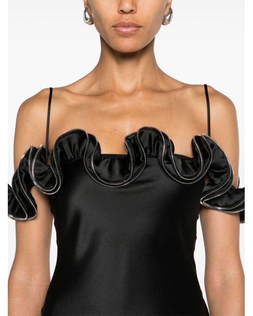 Coperni Black Zipped-Ruffles Satin Dress