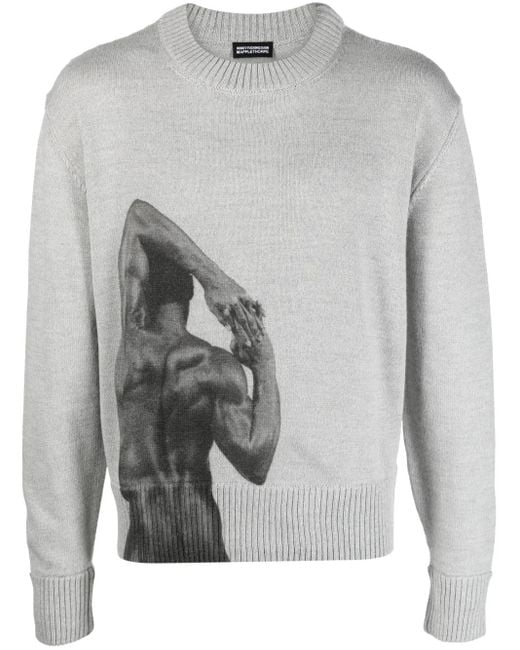 Honey Fucking Dijon Gray Intarsia-Knit Wool-Blend Jumper for men