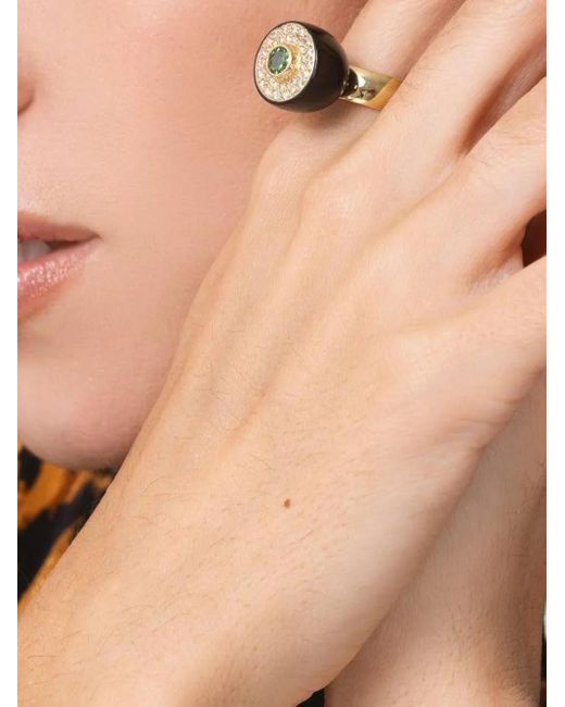 Mark Davis Metallic 18K Bakelite Diamond And Garnet Ring