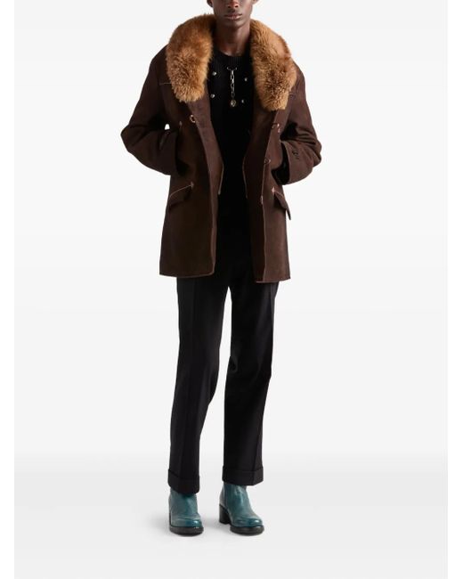 Prada Brown Shearling-Collar Suede Jacket for men
