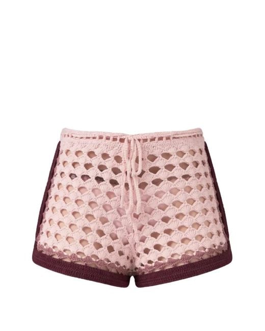 Leslie Amon Pink Crochet Drawstring Shorts