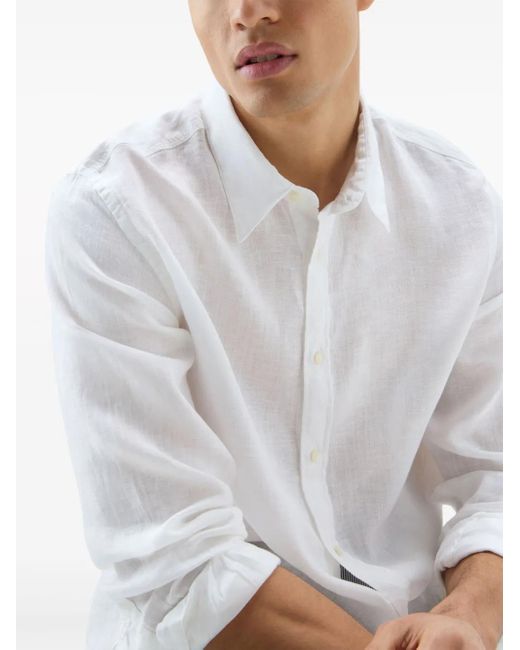Woolrich White Classic Button-Down Linen Shirt for men