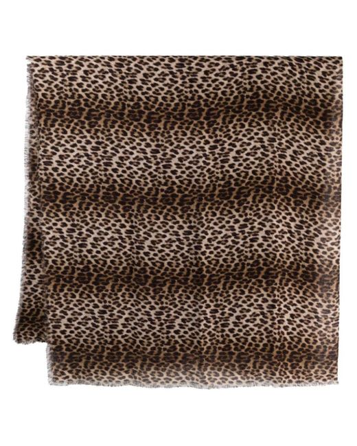 Saint Laurent Brown Leopard-print Frayed Scarf