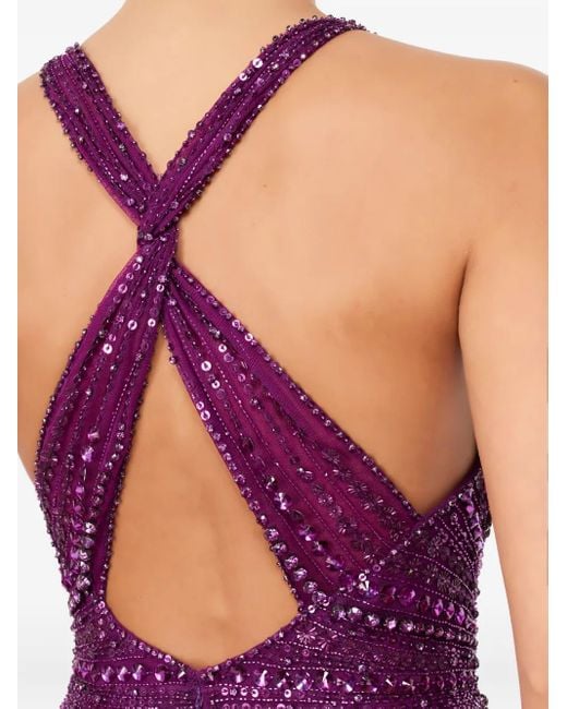 Jenny Packham Lana スパンコールトリム Vネックマキシドレス Purple