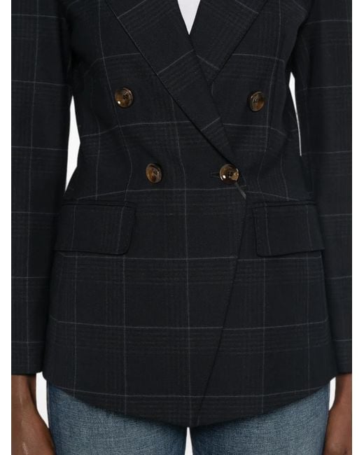 Marella Blue Mllefedra Double-Breasted Check-Pattern Blazer