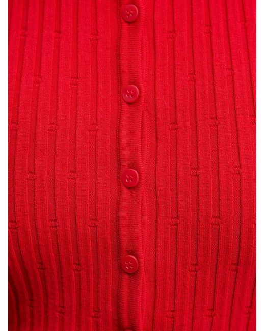 Marc O' Polo Red Ribbed-Knit Button-Up Top