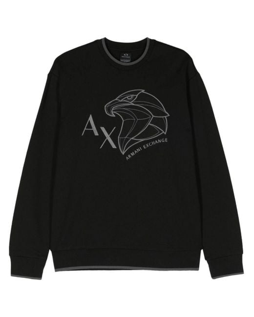 Armani Exchange Black Logo-embroidered Cotton Sweatshirt for men