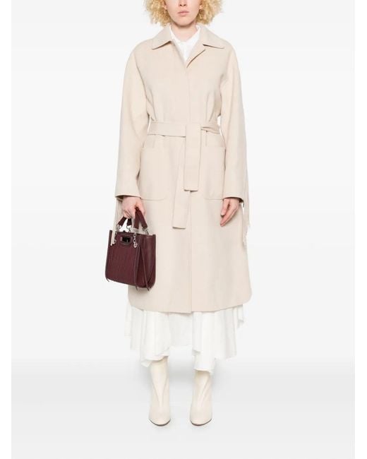 Maje Natural Fringe-Trimmed Belted Single-Breasted Coat