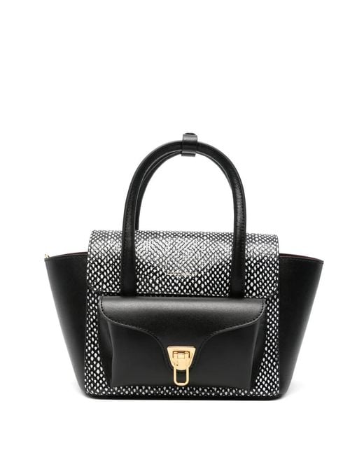 Coccinelle Black Beat Snakeskin-Effect Tote Bag