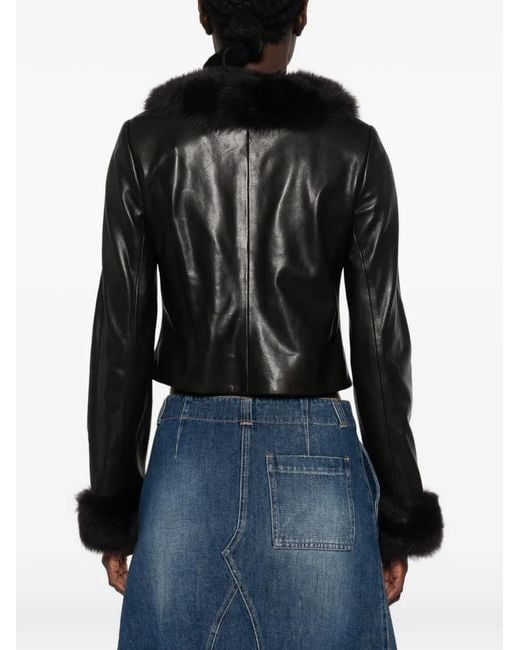 Nour Hammour Black Sofie Fur-Trimmed Leather Jacket