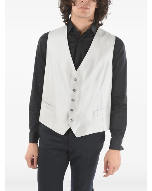 Corneliani White Herringbone-Pattern Silk Waistcoat for men