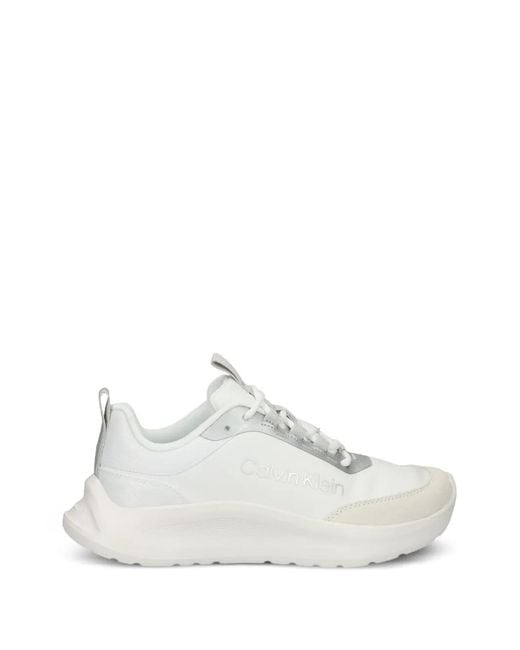 Calvin Klein White Logo-Print Panelled Low-Top Sneakers