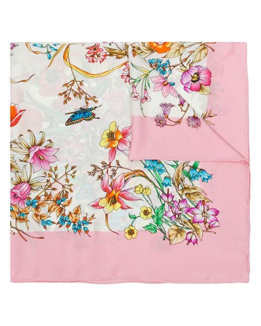 Gucci Pink Floral Butterfly Scarf