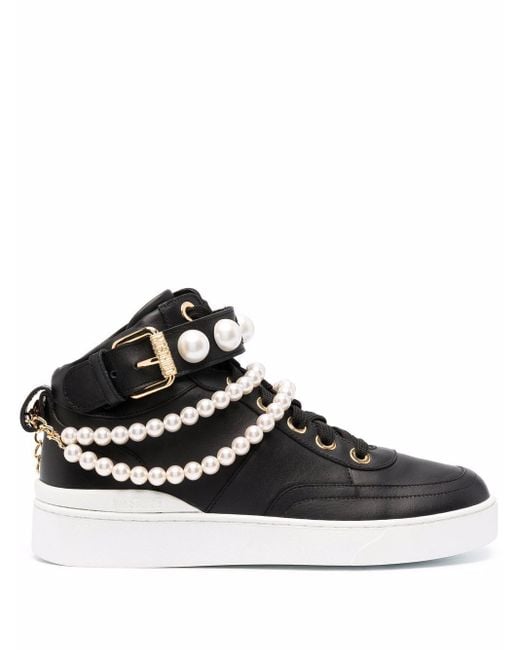 Moschino Black Pearl-embellished Mid-top Sneakers