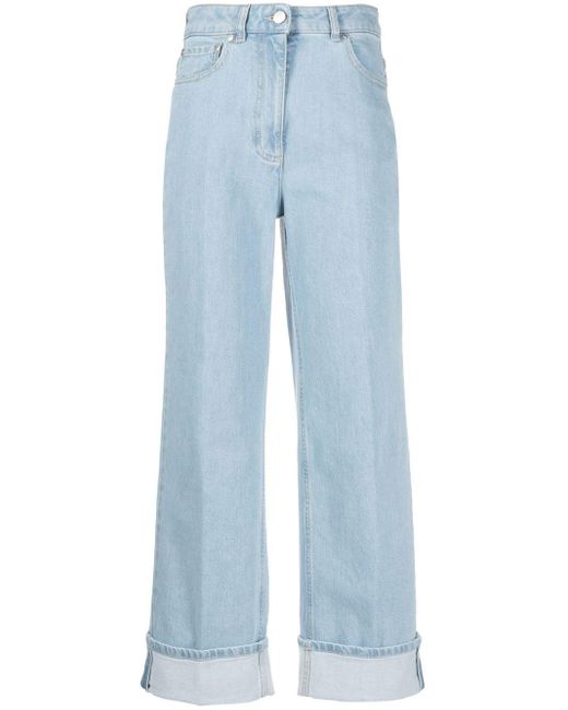 Peserico Cropped Straight-leg Trousers in Blue | Lyst