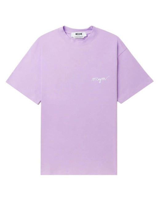 MSGM Purple Logo-embroidered Cotton T-shirt
