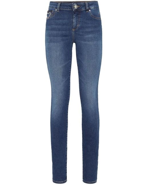 Philipp Plein Blue Logo-Appliqué Skinny Jeans