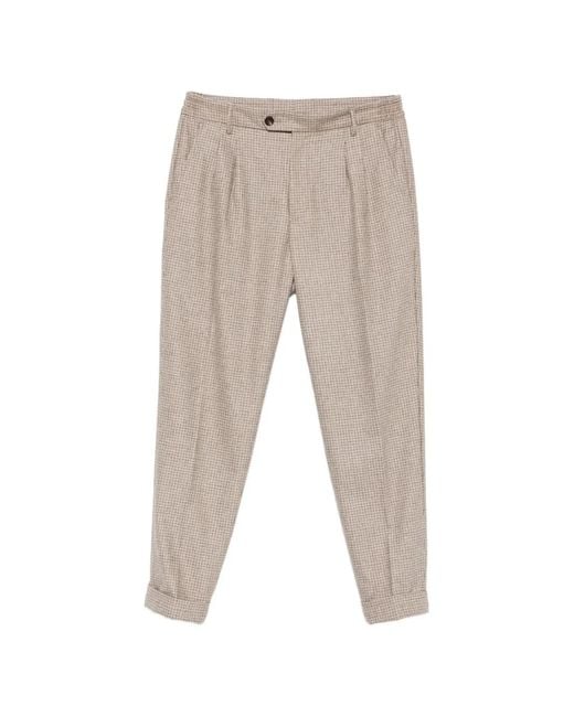 Eleventy Natural Checked Pleated Trousers for men
