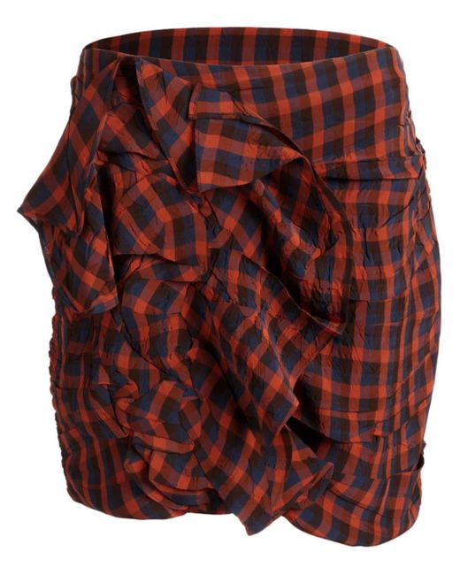 Bally Red Checked Ruched Mini Skirt