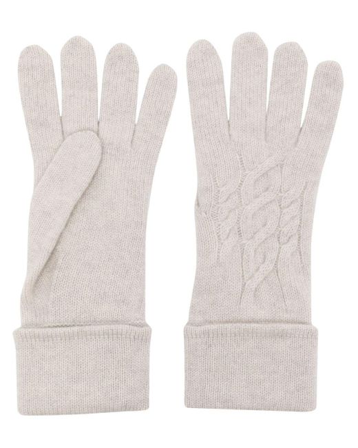 N.Peal Cashmere White Cable-knit Organic Cashmere Gloves