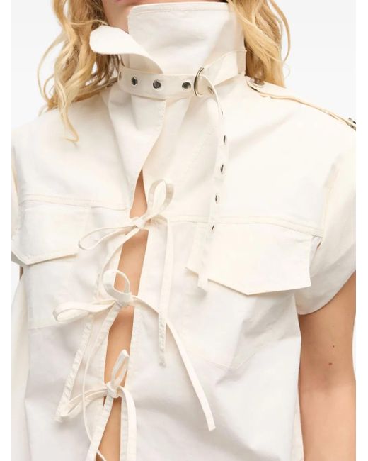 Ganni White Self-Tie Blouse