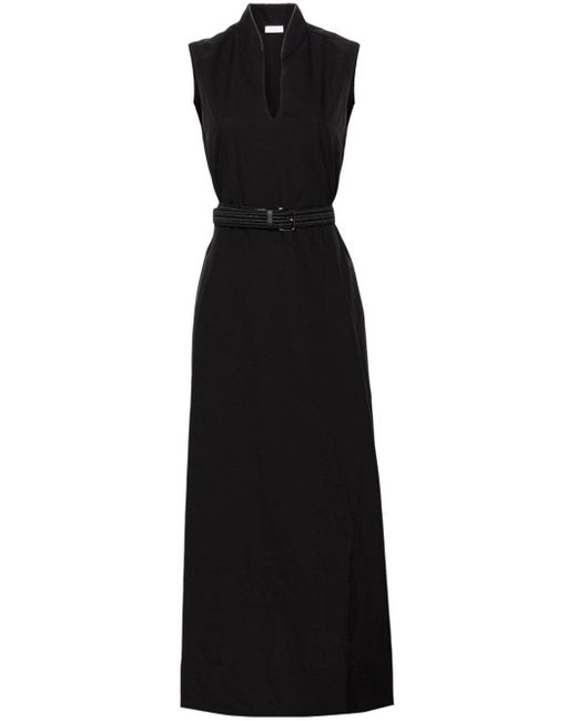 Brunello Cucinelli Black Belted Crinkled Maxi Dress
