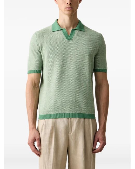 Benetton Green Textured-Knit Short-Sleeved Polo-Collar T-Shirt for men