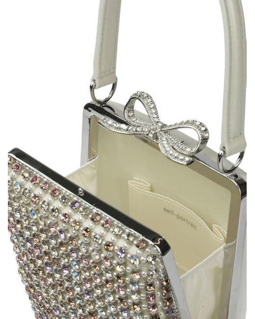 Self-Portrait White Crystal-Embellished Mini Bag