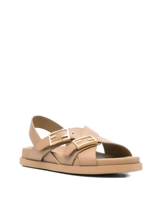 Fendi Natural Feel Buckle-Strap Leather Sandals
