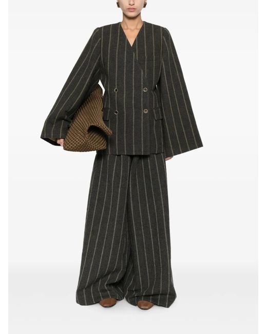 Uma Wang Green Striped Double-Breasted Blazer