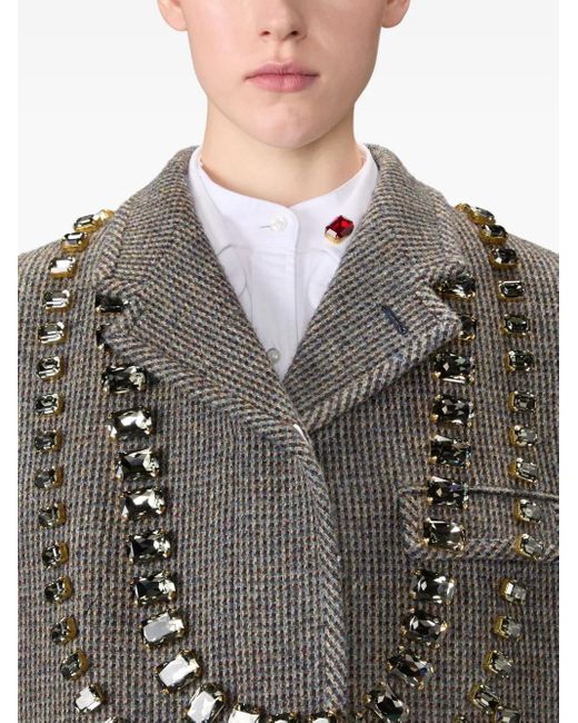 Thom Browne Trompe L'Oeil Geruite Jas Verfraaid Met Kristallen in het Gray
