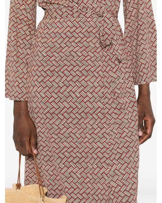 Siyu Pink Geometric-Pattern Wrap Midi Dress