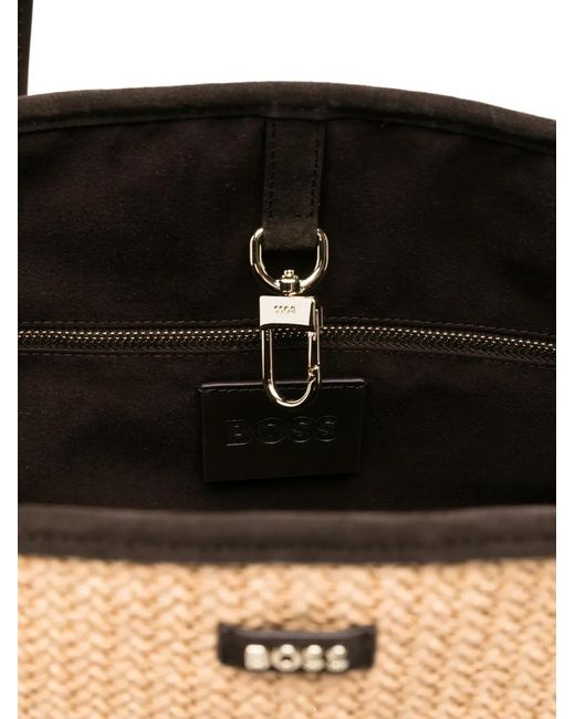 Boss Natural Raffia Tote Bag With Leather Trims