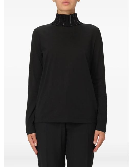 Fabiana Filippi Black Roll-Neck Ribbed-Knit Jumper