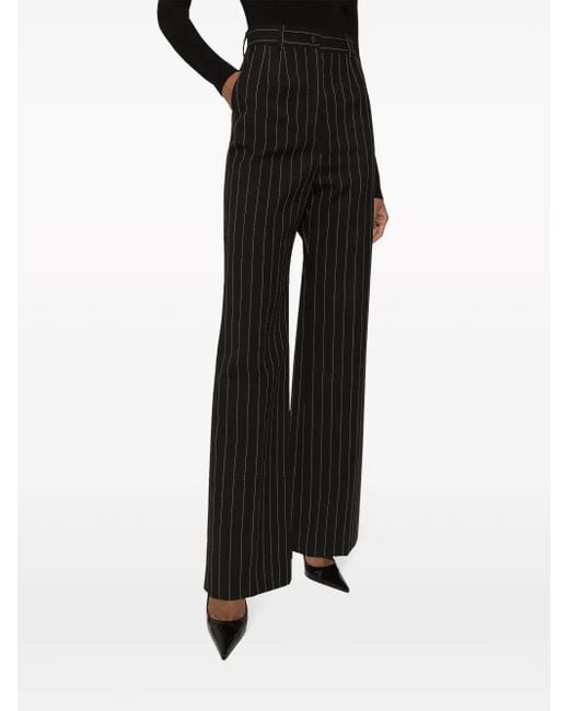 Dolce & Gabbana Black Flared Pinstripe Wool Pants