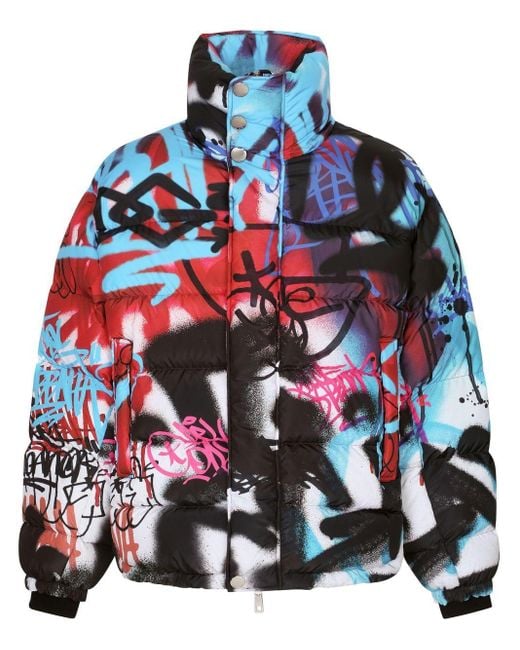 Dolce & Gabbana Oversized Graffitiprint Puffer Jacket in Red for Men