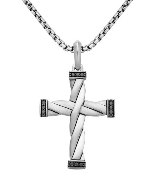 David Yurman White Sterling Dy Helios Diamond Cross Pendant (48Mm) for men