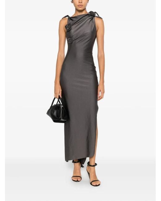 midi dress split leg Long Sleeve Thigh Split Bodycon Midi Dress in Black L / Black