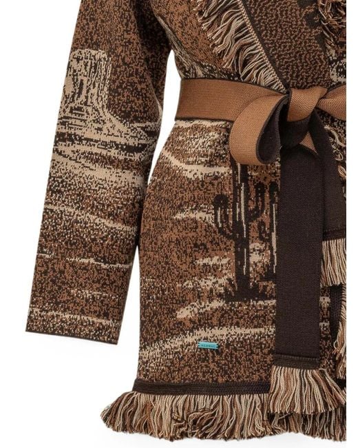 Alanui Brown Wild Wild Fringed-Trim Belted Cardi-Coat