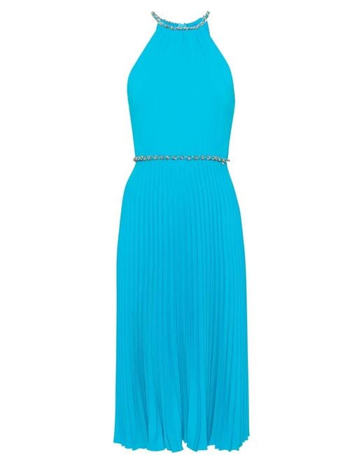 Nissa Blue Pleated Midi Dress