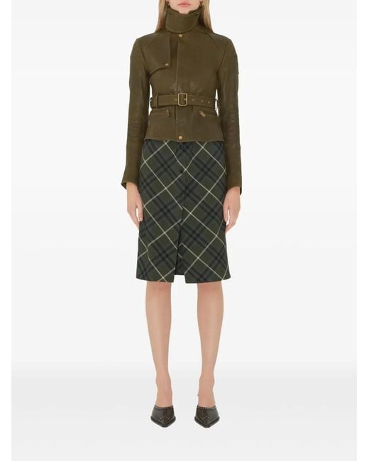 Burberry Green Belted Leather Jacket