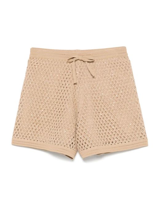 フランス発 Sandro ゴールドボタンがアクセント ショート パンツ Sandro オープンニット ショートパンツ ナチュラル | Lyst