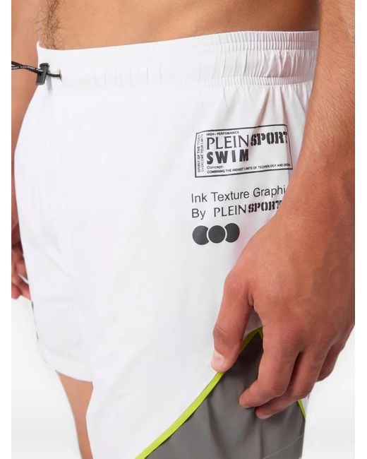 Philipp Plein White Logo-Print Panelled Swim Shorts for men