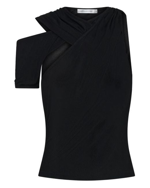 Christopher Esber Black Draped One-Shoulder Rib Top