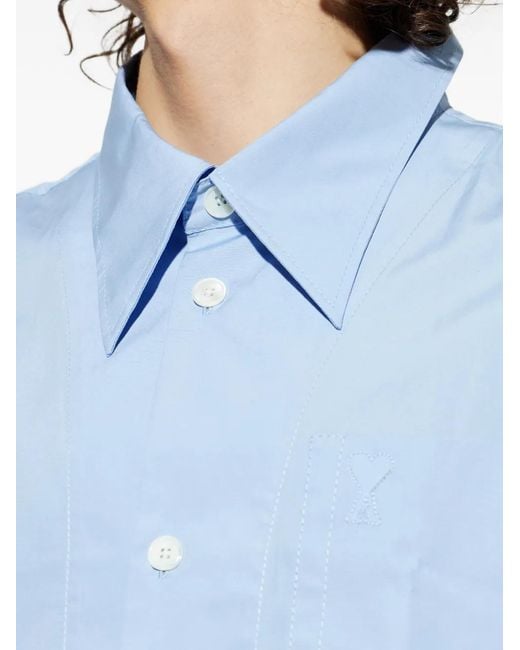 AMI Blue Pocket Short-Sleeve Shirt for men