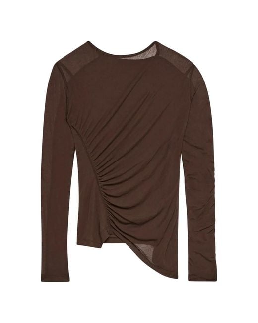 Helmut Lang Brown Blouse Froncée À Effet De Transparence