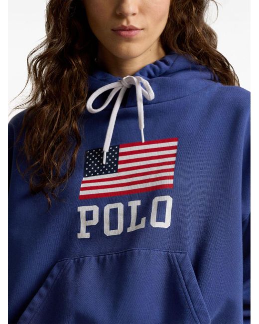 Polo Ralph Lauren Blue Flag-print Cotton-blend Hoodie