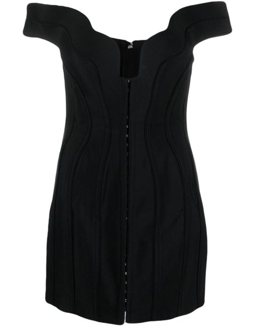 Mugler Mini-jurk Met Golvend Detail in het Black